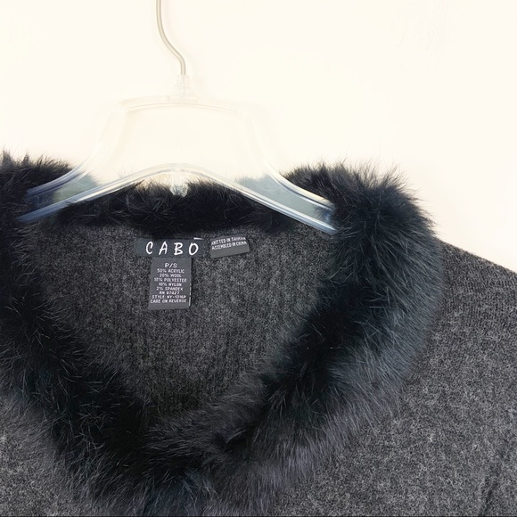 CABO Y2K Style Black Wool Fur Trim Sweater SM - Picture 4 of 6